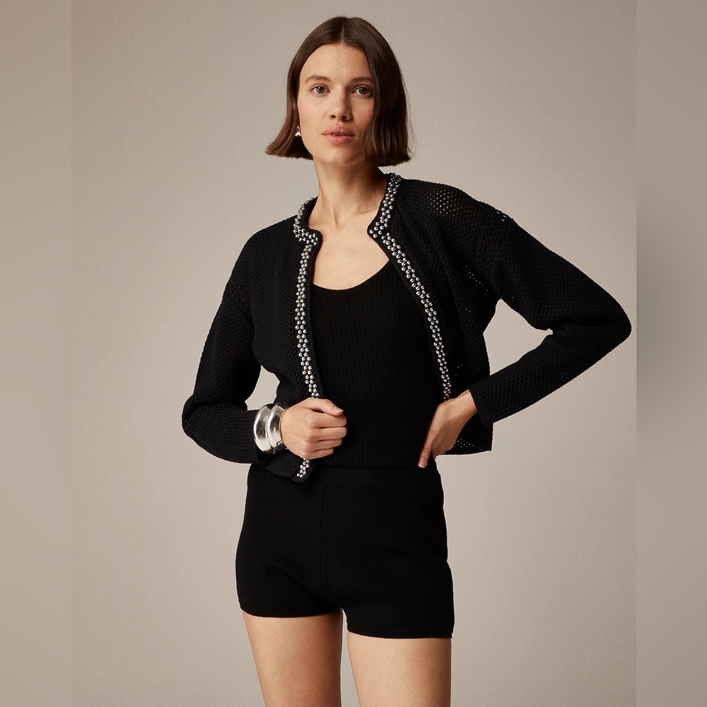 J.Crew Open-weave cardigan sweater with beaded trim BZ512
